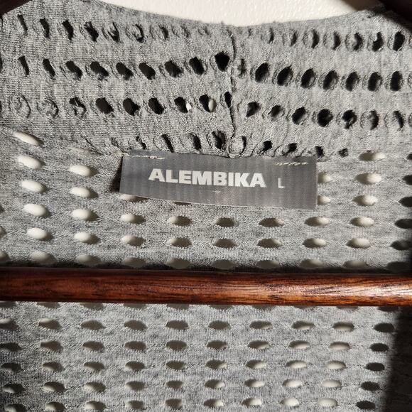 Alembika Long Open Knit Duster Cardigan Women Sz L Gray Pockets Lagenlook Flowy - Picture 2 of 9